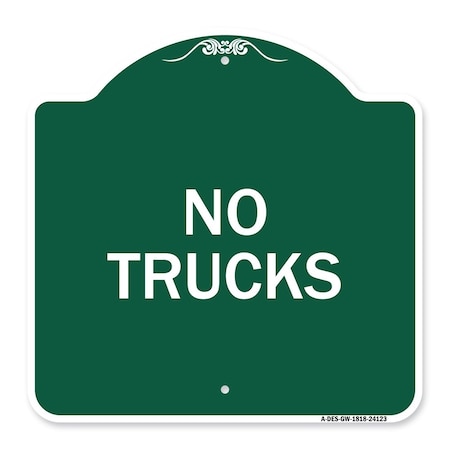 Signmission Designer Series Sign Driveway Sign No Trucks, Green & White Aluminum Sign, 18" x 18", GW-1818-24123 A-DES-GW-1818-24123